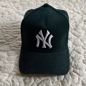 Black Corduroy Baseball Cap with White NY Logo